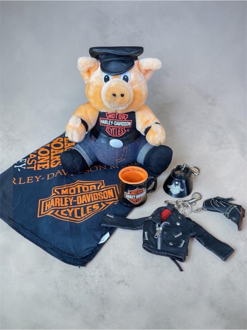 Harley-Davidson Orange & Black Plush Pig with Branded Accessories